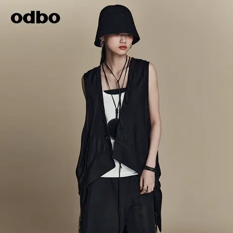 odbo/欧迪比欧原创一粒扣黑色马甲外套女夏季2023新款不规则上衣商品大图