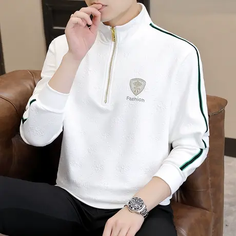 立领卫衣男长袖T恤韩版潮流拉链烫钻青年休闲打底衫上衣2023新款商品大图