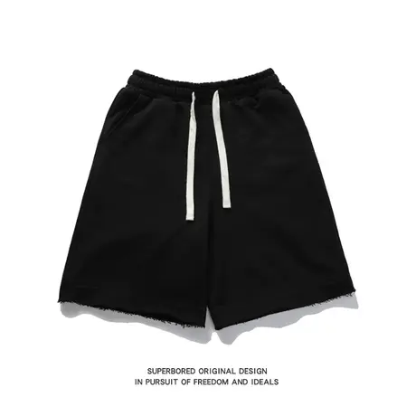 毛边设计潮牌新款休闲直筒短裤夏季简约基础款百搭宽松黑色五分裤图片