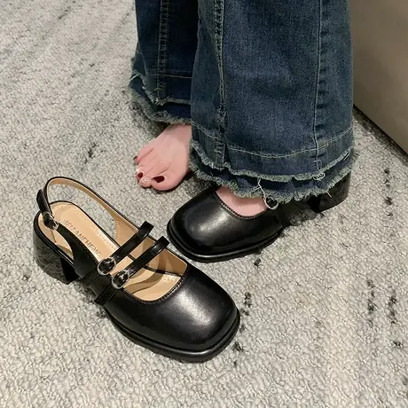 包头凉鞋女2024年春夏季新款复古百搭透气单鞋法式粗跟玛丽珍鞋潮商品大图