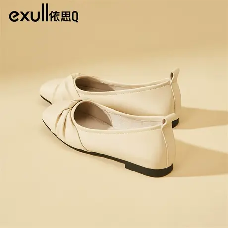 依思q配裙子单鞋2024新款春秋平底方头浅口法式通勤一脚蹬女鞋子商品大图
