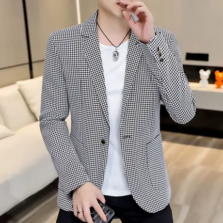 休闲西服男士秋季韩版潮流华夫格外套痞帅气单西上衣服工装小西装商品大图