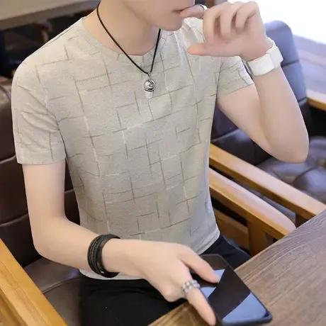 短袖t恤2023夏季新款男士潮流冰丝丅体桖潮牌简约百搭男装上衣服商品大图