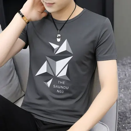 莫代尔男士短袖t恤潮牌夏季冰丝上衣服印花圆领体恤凉感速干半袖图片