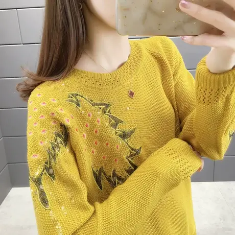 针织衫毛衣女2023春季新款女装港味镂空薄宽松线衣蕾丝网纱打底衫商品大图