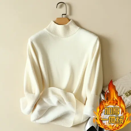 一体绒半高领毛衣女2022年新款加绒加厚保暖打底衫女秋冬内搭针织图片