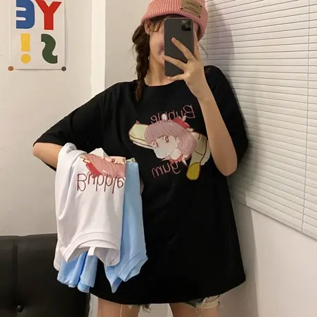 欧货大版ins短袖t恤女2021早春宽松韩版纯棉半袖洋气减龄上衣服潮图片