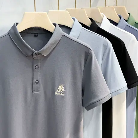 薄款polo衫男士短袖2023新款ins潮流男装高端冰丝翻领t恤夏季潮牌商品大图