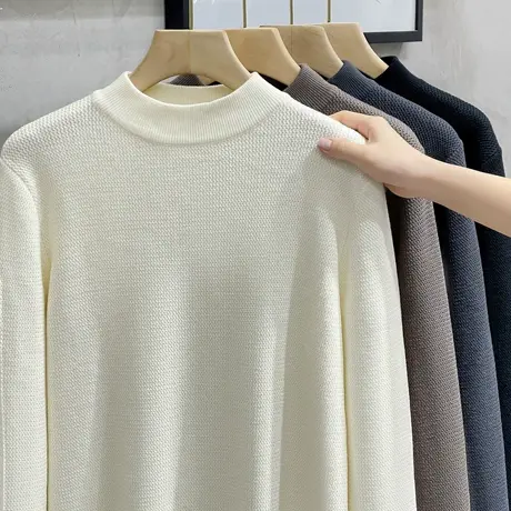 半高领打底衫男秋冬新款潮流高级感提花纹理内搭针织衫毛衣男中领商品大图