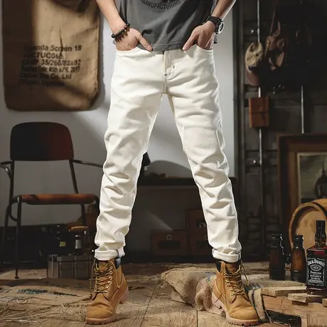 美式复古高街牛仔裤小众显瘦长裤子潮流炸街白色裤子休闲直筒裤男商品大图
