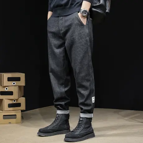牛仔裤男2023新款小直筒宽松潮牌春秋款黑色男士裤子大码弹力休闲商品大图