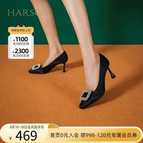 哈森2023年秋新款商场同款欧美细跟高跟约会饰扣女单鞋HS237111商品大图