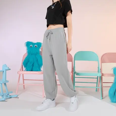 灰色运动裤女高腰设计感小众薄款宽松束脚卫裤百搭小个子休闲裤商品大图