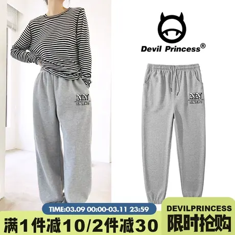 港风通勤百搭运动风灰色卫裤女款2024秋季新款阔腿高腰显瘦裤子潮图片