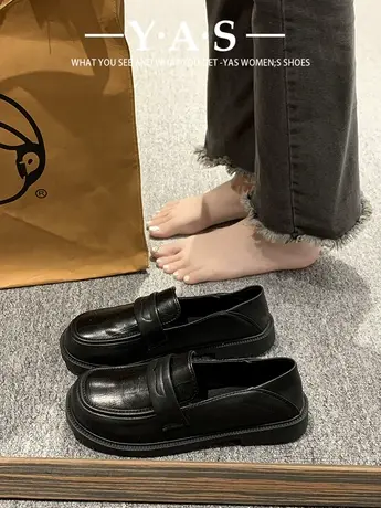 小皮鞋英伦风单鞋女2024新款春季平底乐福鞋百搭黑色工作鞋一脚蹬商品大图