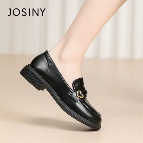 Josiny/卓诗尼小皮鞋女鞋2024新款春季粗跟一脚蹬复古摩登乐福鞋商品大图