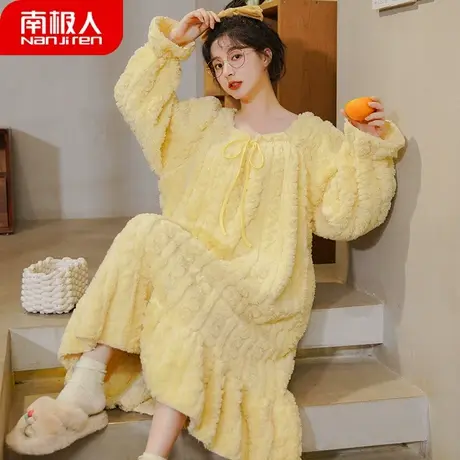 睡裙女款冬季2023年新款珊瑚绒法兰绒大码孕妇甜美风睡衣女春秋款商品大图