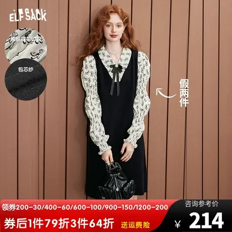 【送领结】妖精的口袋假两件衬衫连衣裙女2023秋季新款拼接长袖裙图片