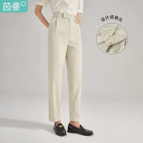 【商场同款】茵曼直筒显瘦休闲裤女2023春季新款宽松卡其通勤裤子图片