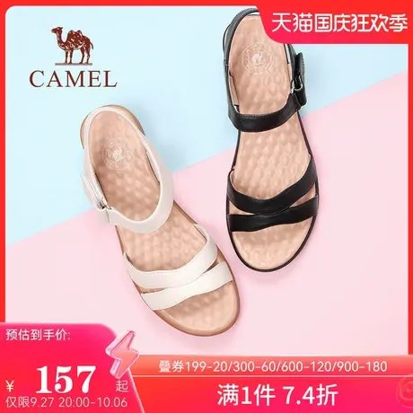 骆驼女鞋夏季新款真皮软底中老年坡跟妈妈鞋女凉鞋图片