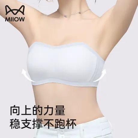 猫人无肩带抹胸式内衣女防滑聚拢小胸罩夏季无痕隐形美背裹胸文胸图片