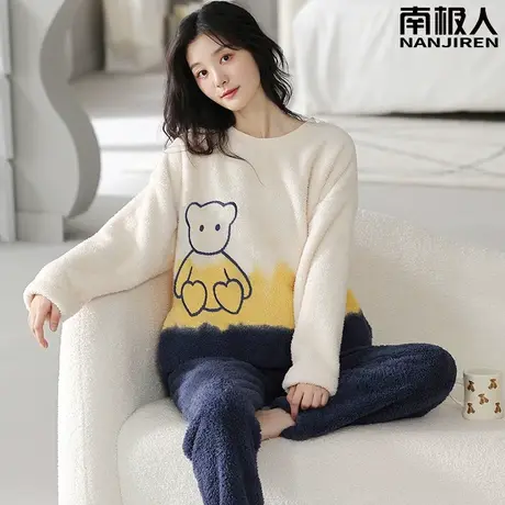 睡衣女款冬季秋冬款2023年新款珊瑚绒加绒加厚女士精巧家居服冬天图片