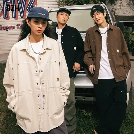 男士复古长袖衬衫男女同款高级感痞帅秋季美式上衣2023新款情侣装商品大图