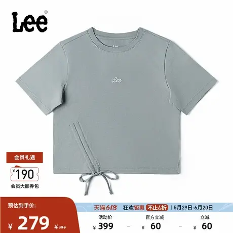 Lee商场同款舒适版圆领刺绣小Logo石灰色女短袖T恤潮LWT0099634LE商品大图