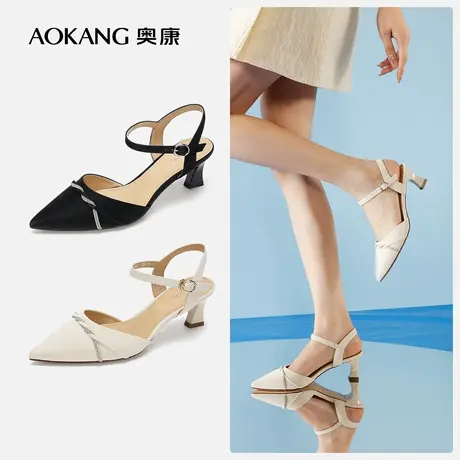 【门店发货】奥康女鞋 新款优雅包头女士时装细带凉鞋图片