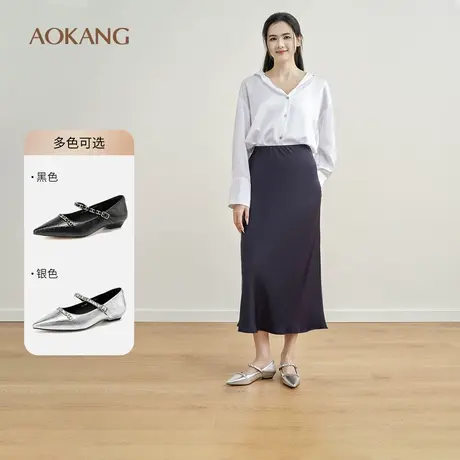 奥康 女鞋2025春季玛丽珍尖头法式一字扣带单鞋时尚套脚平底鞋商品大图