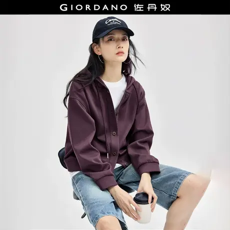 佐丹奴外套女装连帽纽扣开胸针织卫衣外套 18374903商品大图