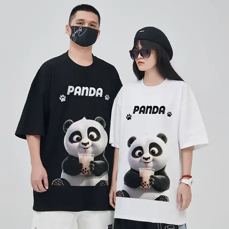 大码情侣装夏季2025新款disoo小众特别的纯棉熊猫上衣短袖t恤男商品大图