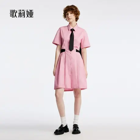歌莉娅衬衫连衣裙女夏季设计感学院风收腰露背休闲裙子1B6J4K780商品大图