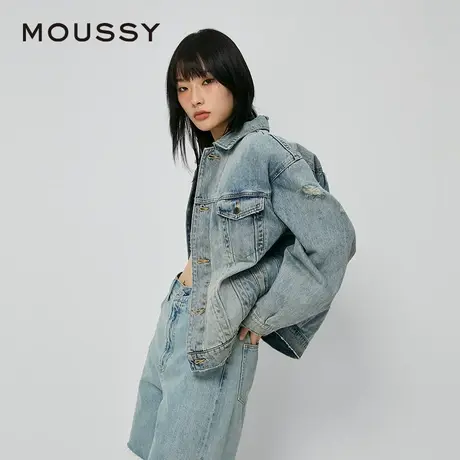 MOUSSY 夏季新品美式街头风做旧水洗牛仔外套女010HAS11-7471图片