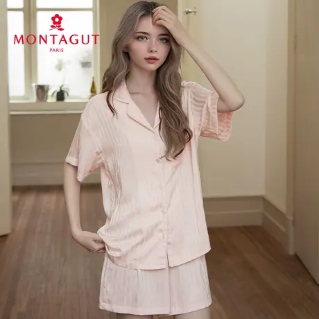 梦特娇睡衣女士2025新款夏季短袖翻领短裤抗菌薄款甜美家居服套装商品大图