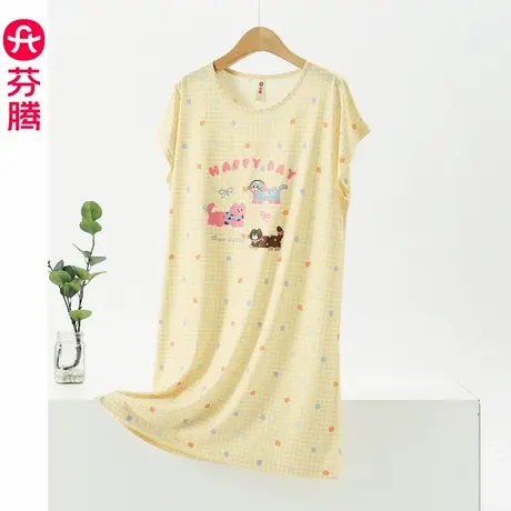 芬腾冰丝睡裙女款夏季薄款短袖睡衣宽松休闲大码夏款凉感夏天裙子商品大图