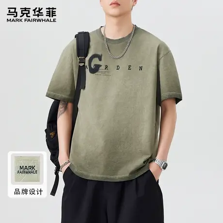 马克华菲圆领短袖t恤男2025夏季新款美式复古宽松半袖透气潮纯棉t图片