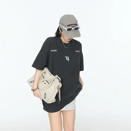 2025夏季新款宽松印花短袖T恤男女同款潮酷纯棉ins街头风半袖上衣商品大图