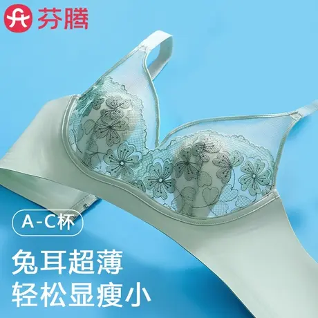 芬腾超薄款兔耳朵内衣女大胸显小胸夏季收副乳防下垂蕾丝性感文胸商品大图