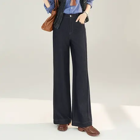 仿牛仔阔腿裤女2025秋季新款高腰垂感显瘦直筒裤气质通勤休闲长裤商品大图