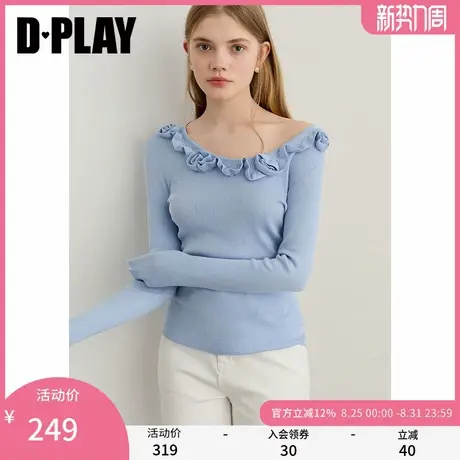 DPLAY2025年秋季新款黄色针织衫女多巴胺羊毛上衣圆领长袖打底衫图片