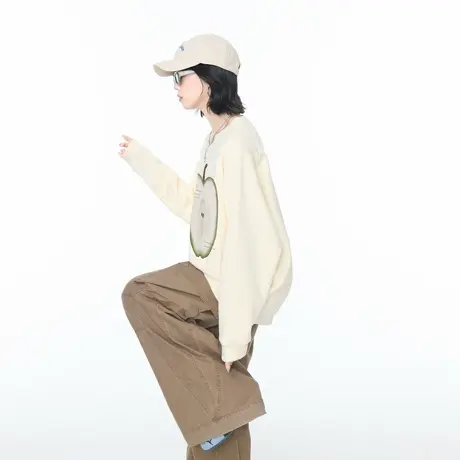 美式复古水果印花卫衣外套女秋季2025新款潮牌宽松圆领套头上衣商品大图