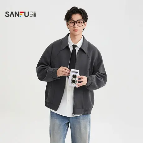 三福2025秋季男士麂皮夹克 都市通勤分割结构翻领外套504154商品大图