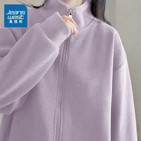 KMV真维斯立领外套女2025新款秋冬季加绒小个子修身显瘦开衫上衣商品大图