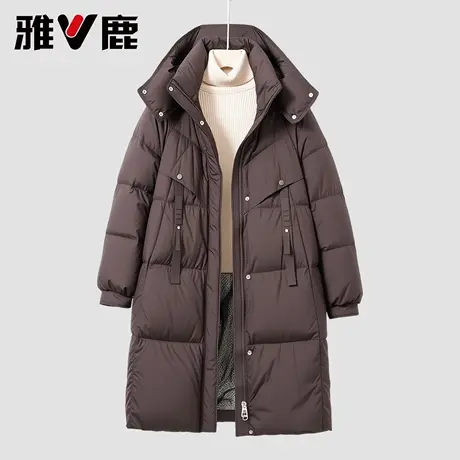 雅鹿官方新款冬季加厚中长女士保暖户外时尚休闲羽绒服黑色外套商品大图