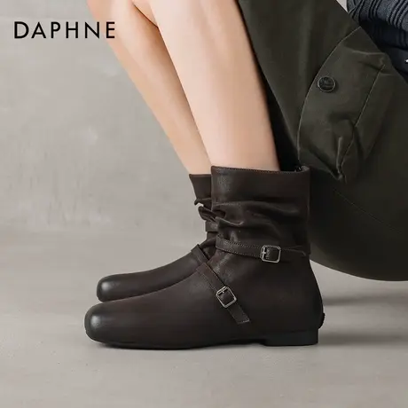 达芙妮小短靴女2026新款秋冬加绒美拉德平底瘦瘦靴堆堆靴马丁靴子图片