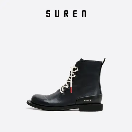 素人SUREN 2022秋冬新款头层牛皮圆头舒适防滑高帮女单鞋109商品大图