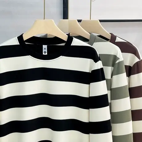 美式休闲卫衣男潮牌中条纹春秋款圆领套头外套秋季新款男士打底衫商品大图