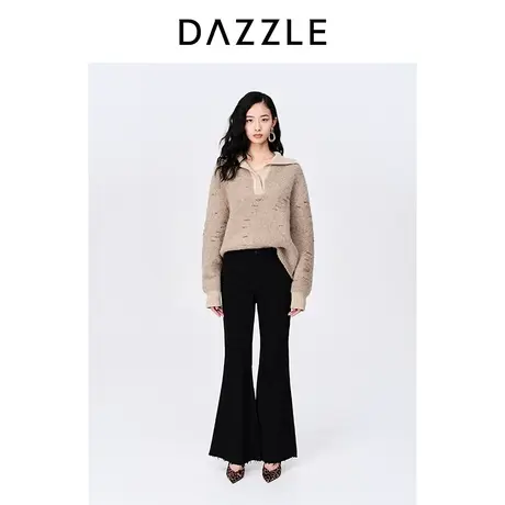 【七七酱专享】DAZZLE地素奥莱秋翻领慵懒风镂空串珠圈圈羊驼毛混商品大图