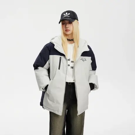 拼接连帽棉服女冬季加厚外套新款复古宽松面包服保暖棉衣潮商品大图
